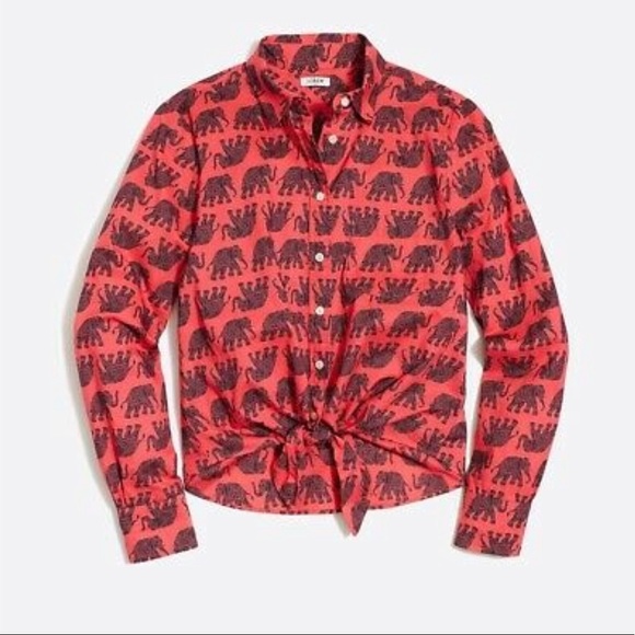 J. Crew elephant printed tie waist Sz S long sleeves